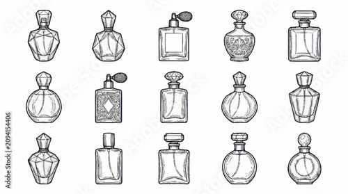 Obraz na płótnie Collection of vintage perfume bottle illustrations.