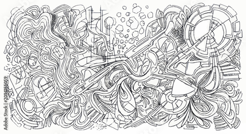 фотографія Intricate Abstract Line Art Drawing with Swirling Patterns.