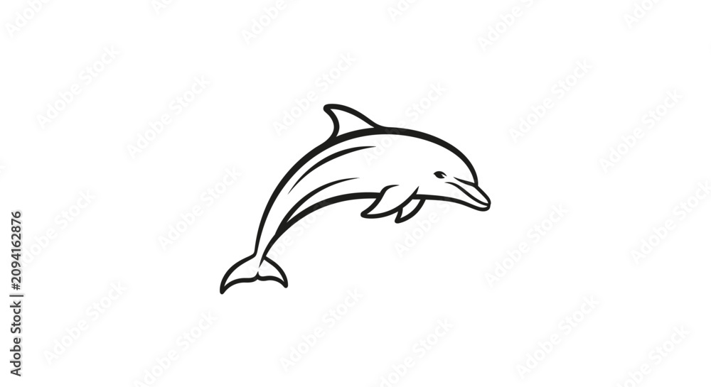 Fototapeta premium Simple jumping dolphin line art illustration.