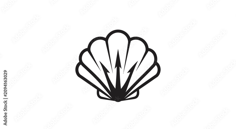 Obraz premium Scallop shell emblem with trident spear logo.