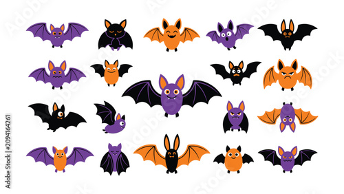 Colorful cartoon bats with transparent background for Halloween illustrations