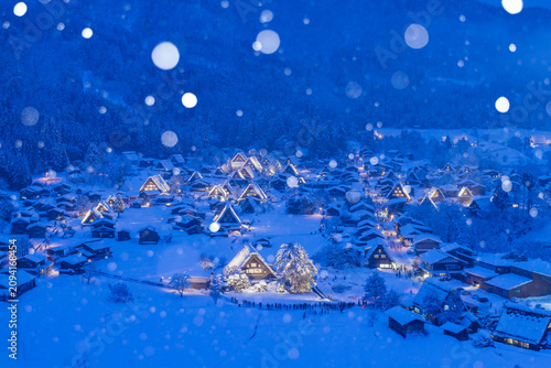 Canvastavla 岐阜白川郷_雪のライトアップの風景