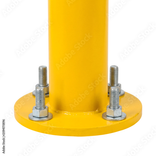 Yellow metal post base with bolts isolated on transparent background