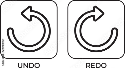 Fotografía Undo, Redo Icons, Vector Buttons, Black and White, UI Elements, 2 Buttons