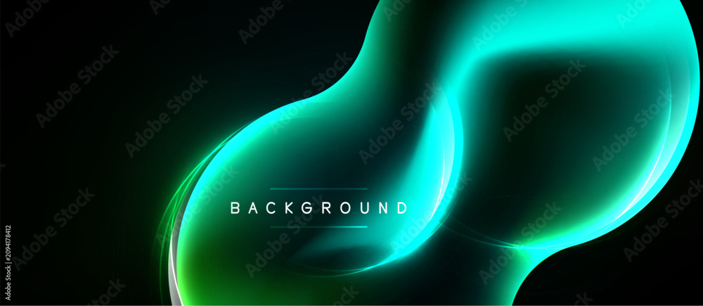 Naklejka premium Abstract neon waves, vibrant green hues, dark background. Modern design element for digital projects, presentations. Smooth gradients create depth.
