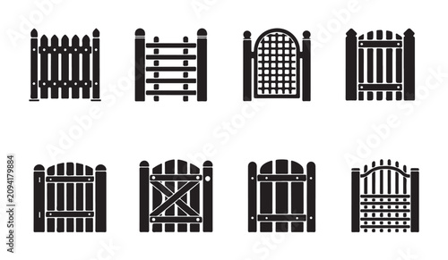 Tableau sur toile Small garden gate silhouettes for traditional landscape design and backyard walkway entry