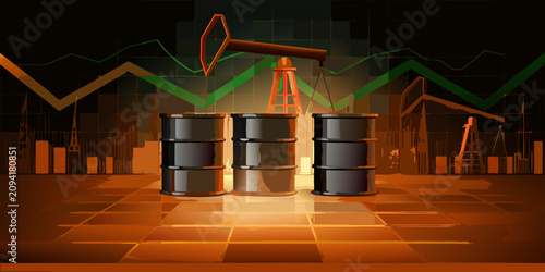 Oil Barrels And Pumpjack Against A Rising Stock Chart Background