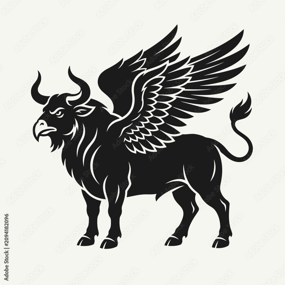 Fototapeta premium Detailed winged taurus bull illustration.