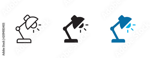 Fotografie Collection of three desk lamp icons featuring outline, solid, and blue colored v