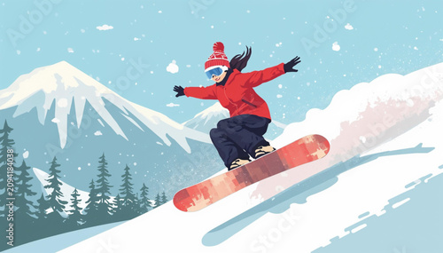 Konstfotografi snowboarder is jumping with snowboard from snowhill