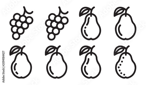 Bild auf Leinwand Thin line fruit icons with grapes and pears for web design and mobile app interface menu