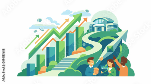 Diverse team celebrates financial growth and success with charts