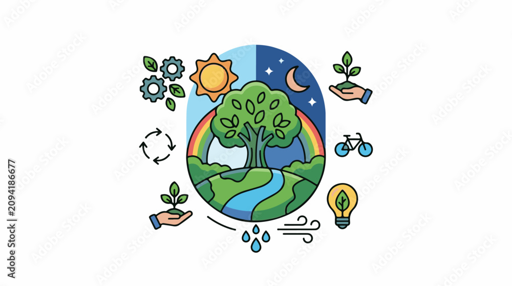 Obraz premium Earth day concept with nature symbols daynight and recycling