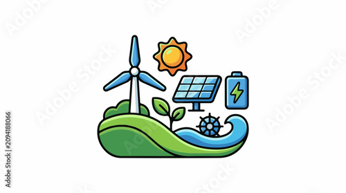 Eco-friendly energy sources sun wind solar hydro battery plant
