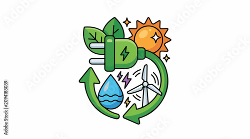 Eco-friendly energy sources sun wind water and power plug
