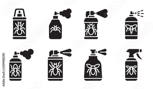 Photos Pest control insect repellent spray cans set including spider and fly killer vector icons