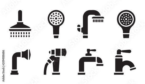 Foto Shower head and faucet icon set, vector simple black and white icons