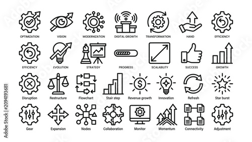 Tableau sur toile Business strategy and growth icons on white background