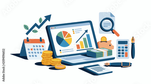 Financial growth represented by charts money and planning tools