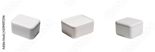 Set of Clear rectangular food storage container with airtight locking lid, transparent plastic, empty on transparent background. Ai generated