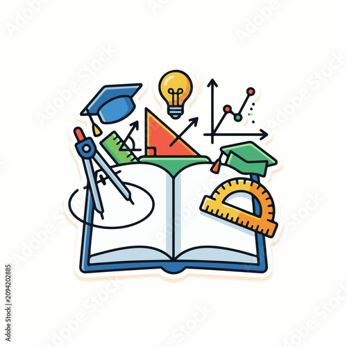 Education math geometry graphing and graduation symbols arranged creatively
