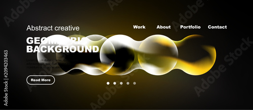 Obraz na plátne Abstract website mockup features geometric shapes, gold tones, dark background