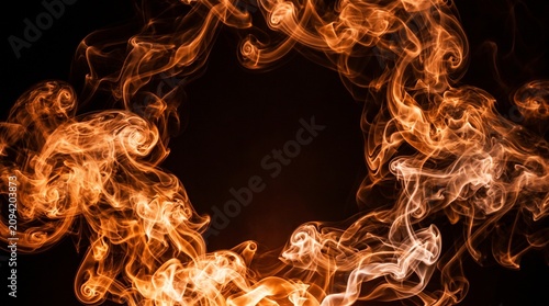 Abstract Orange Smoke Swirling on Black Background