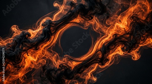 Swirling Black and Orange Smoke Texture Abstract