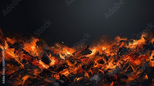 Abstract Crackling Fire Texture Orange Flames Black