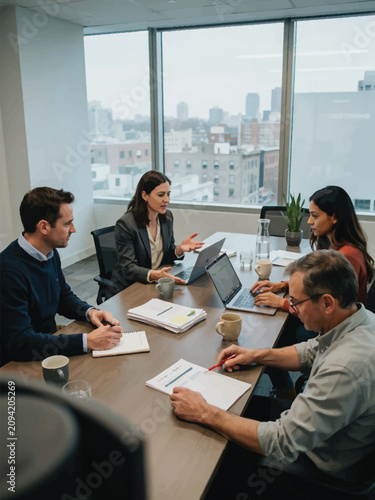 Business People Meeting in Office Conference Room with City View
