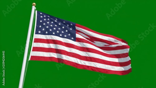 American flag waving in the wind against a green screen background, representing patriotism and national pride