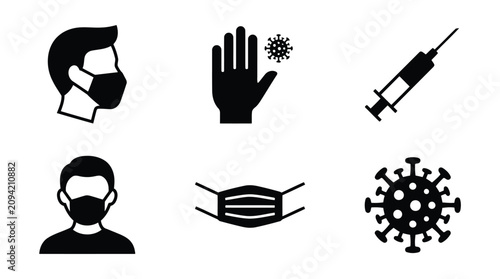 Fotografia Minimalist Health Safety Virus Protection Icon Set