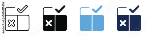 Fotografie Boxed icons featuring checkmark and cross symbols for system validation and web task tracking set