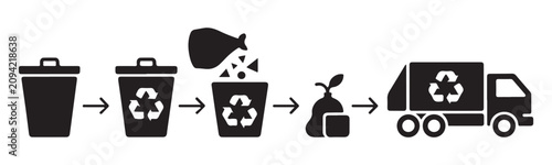 Bild auf Leinwand Recycling process icons bin refuse garbage bag compost plant refuse truck symbol motion graphics