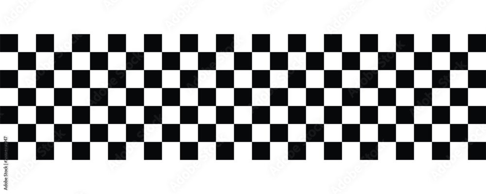 Fototapeta premium Ribbon with race flag or checkerboard pattern in diagonal arrangement. Chess game or rally sport car competition background. Slanted black and white checkered texture