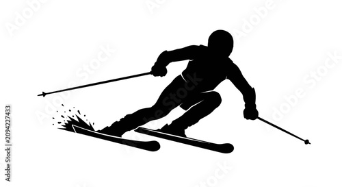 Downhill skier silhouette on slope.