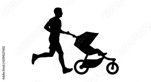 Man jogging with baby stroller silhouette.
