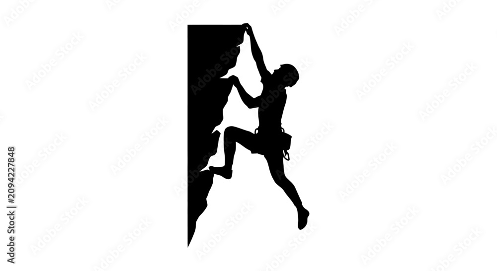Obraz premium Mountain climber on vertical wall silhouette