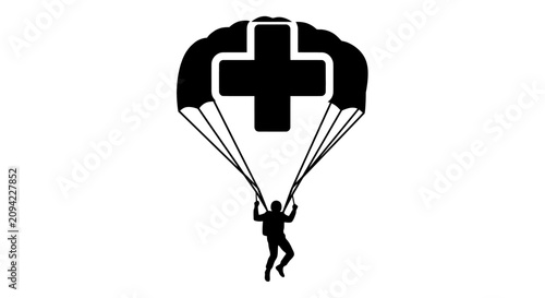 Parachutist with cross symbol parachute silhouette