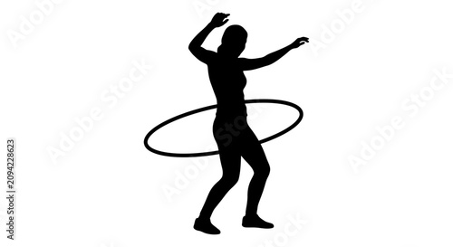 Woman silhouette playing with a hula hoop.