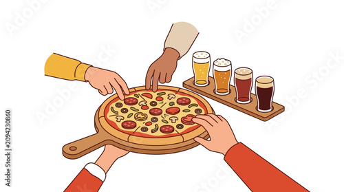 Canvastavla Friends Sharing Pizza and Beer Tasting