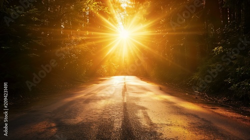 Road disappearing into bright light, journey and future concept.