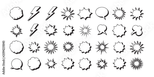 Bild auf Leinwand Comic book explosion shapes and speech bubbles on transparent background vector set