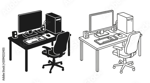Konstfotografi Computer Workstation Outline Black And White Line Art Illustration