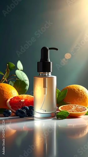 Skincare product with natural ingredients on table.