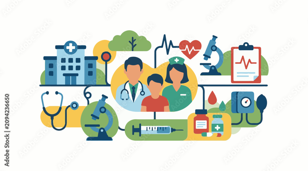 Fototapeta premium Healthcare concepts with hospital family and medical tools