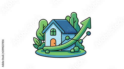 Growth of a house shown by an upward arrow and dots