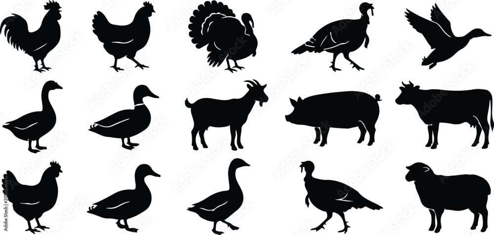 Fototapeta premium Thanksgiving farm animal silhouette bundle