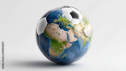 Soccer ball resting on world globe isolated on white background representing global football, international sports, world championship, worldwide competition, unity through sport, global connection, a
