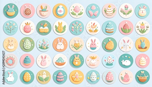 Colorful collection of smiley face icons arranged in grid.
